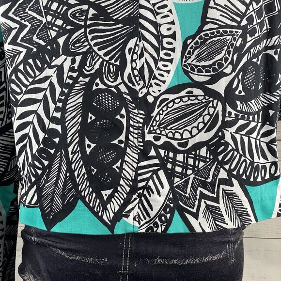 Chloe Madison Jacket Teal Black White Abstract Floral Print Full Zip - Picture 11 of 12